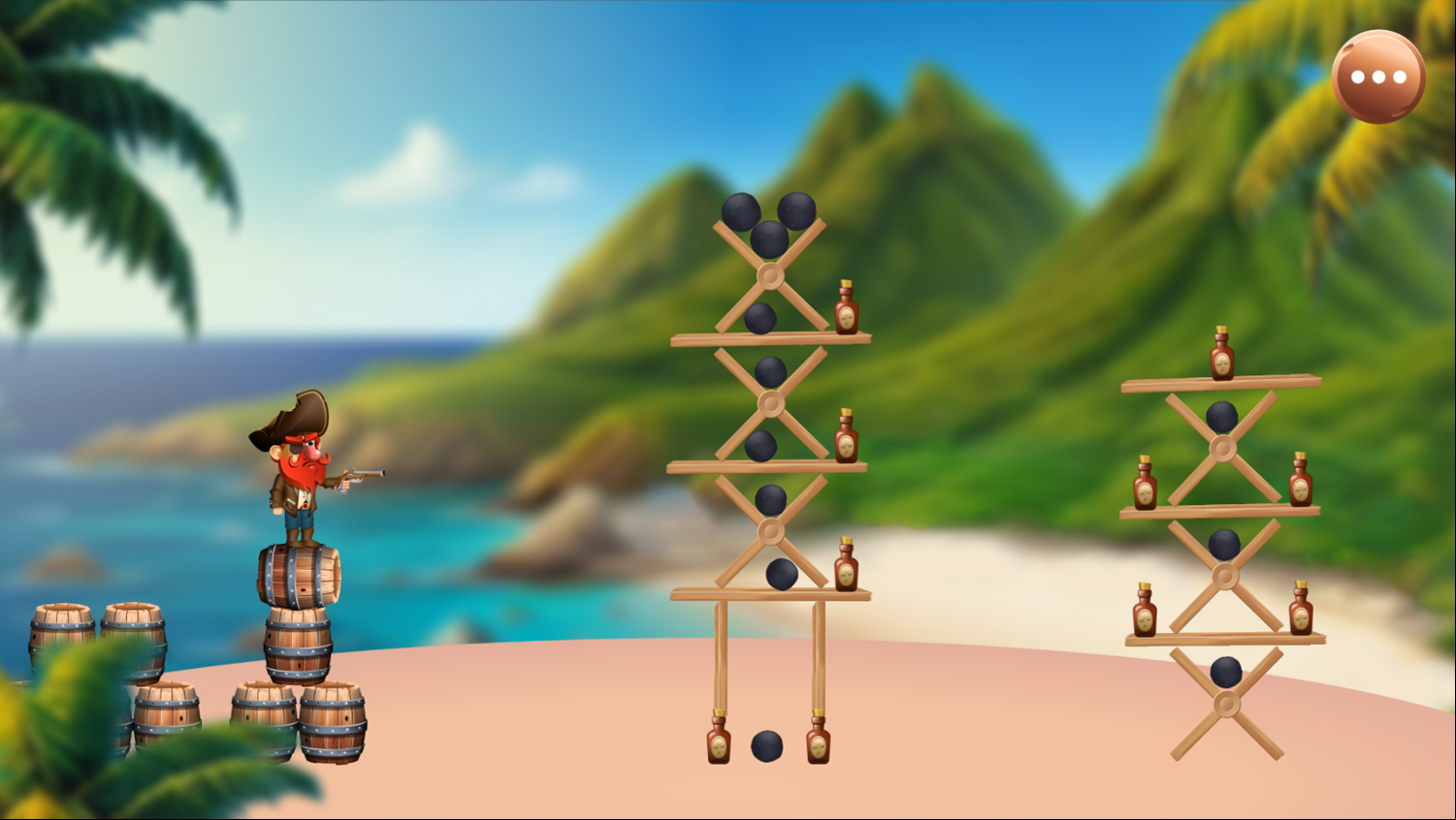 No More Rum Game Level With Towers on Rum Bottles Screenshot.