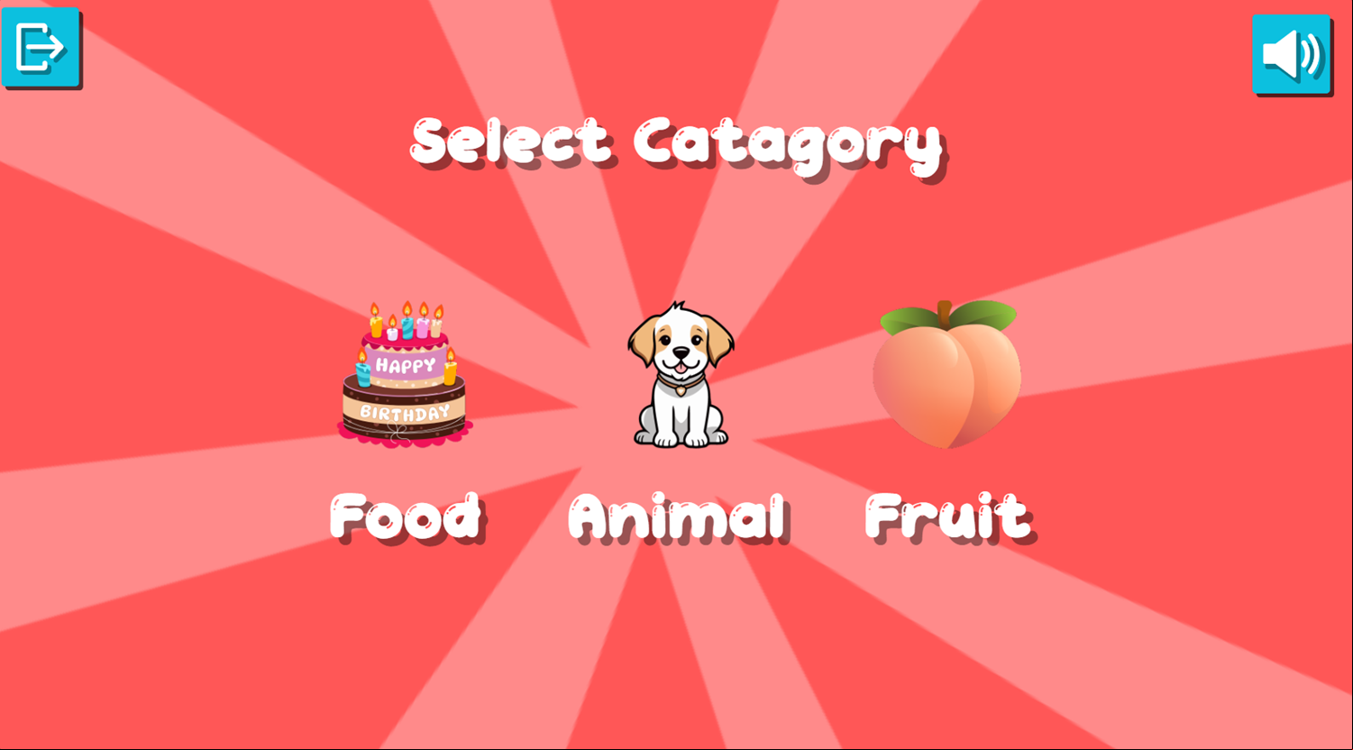 Odd One Out Game Select Category Screenshot.