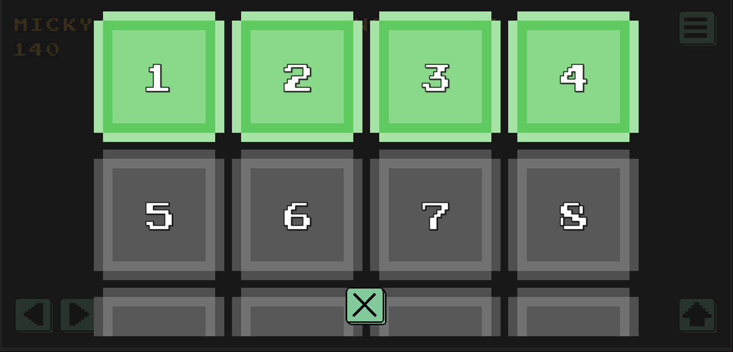 One Bit Platformer Game Level Select Screen Screenshot.