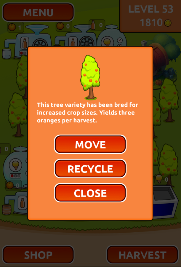Orange Farm Game Move or Recycle Menu Screen Screenshot.