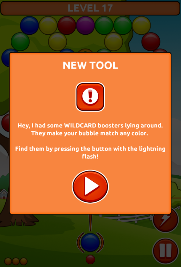 Orange Farm Game Wildcard Booster Instructions Screen Screenshot.
