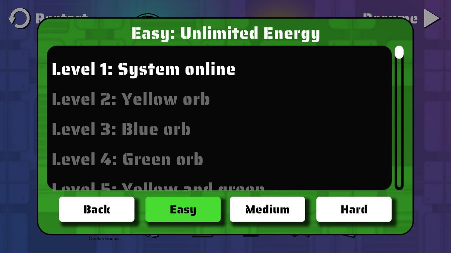 OrbaDrone Game Level Select Screenshot.