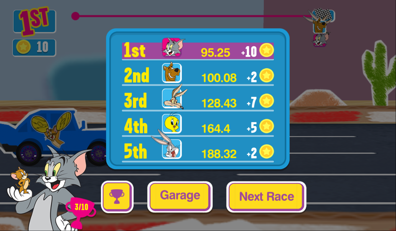 Paper Racers Game YRace Results Screenshot.
