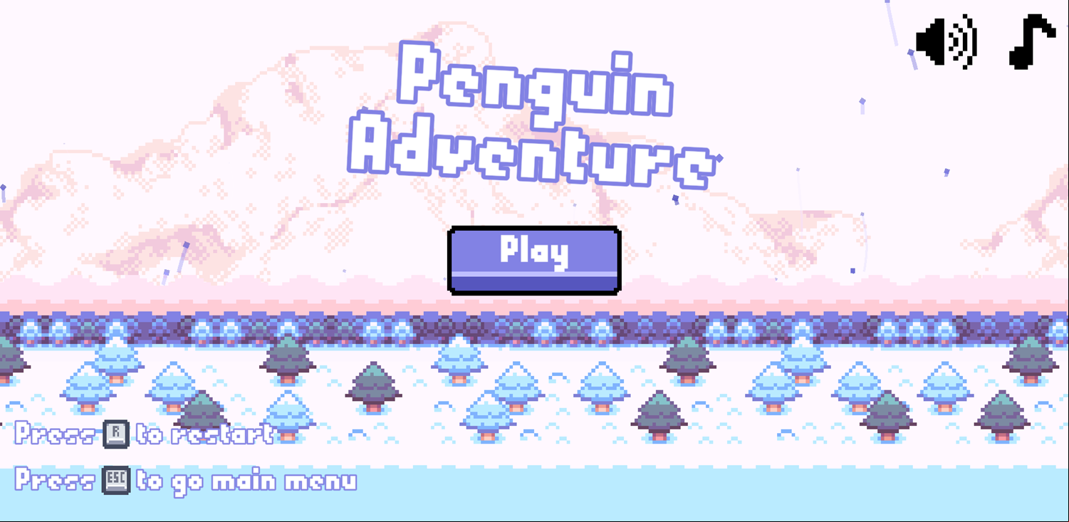 Penguin Adventure Game Welcome Screen Screenshot.