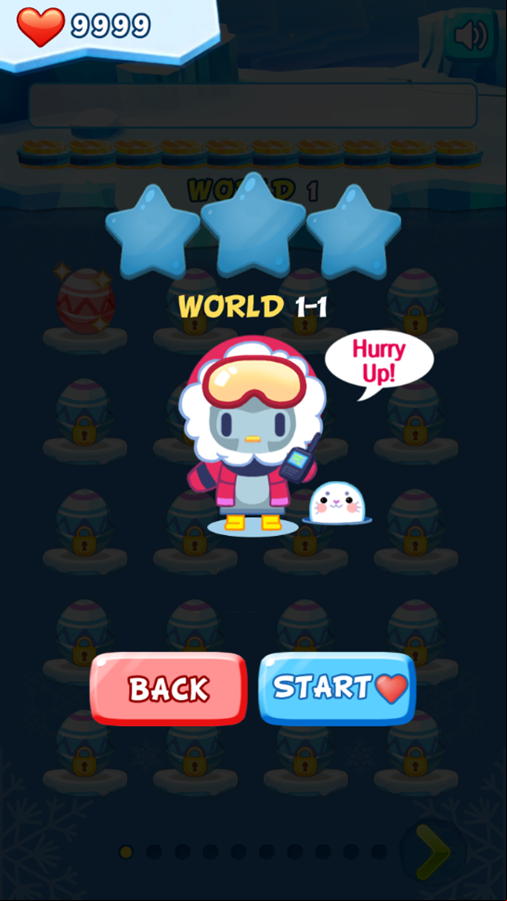 Penguin Extreme Puzzle Game Level Start Screenshot.