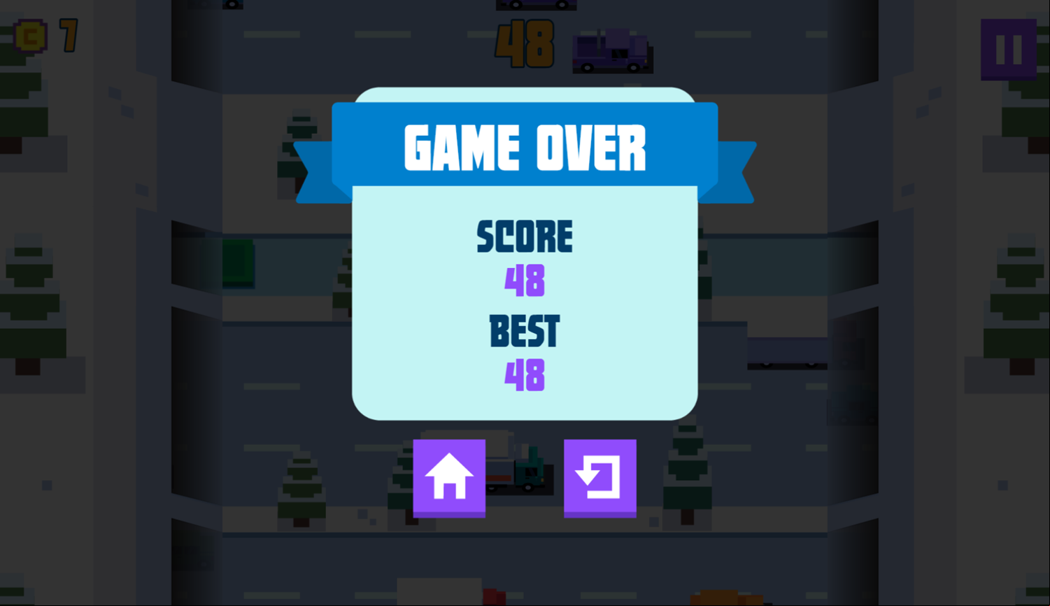 Penguin Hop Game Over Screenshot.