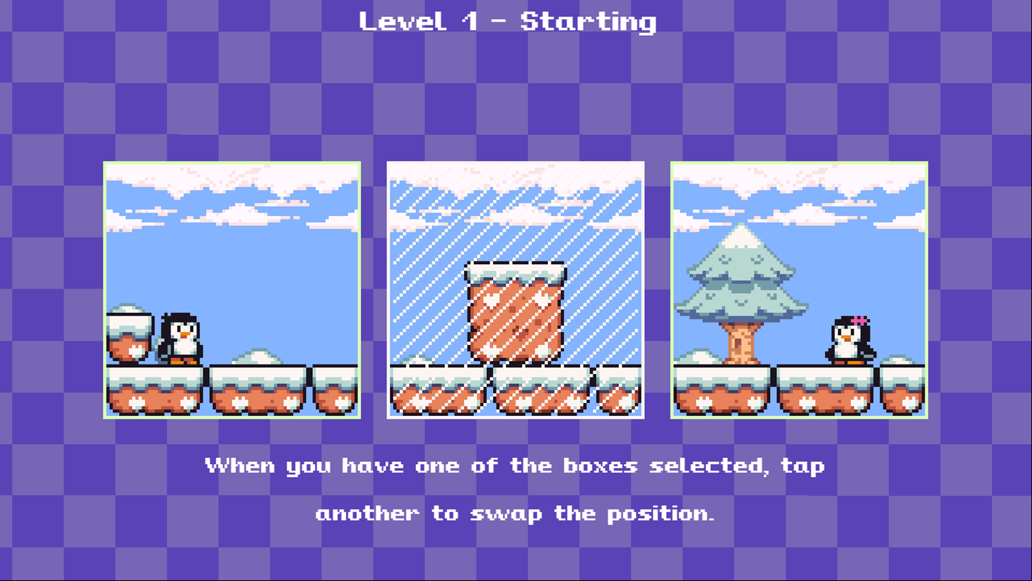 Penguin Love Puzzle Game Instructions Screenshot.
