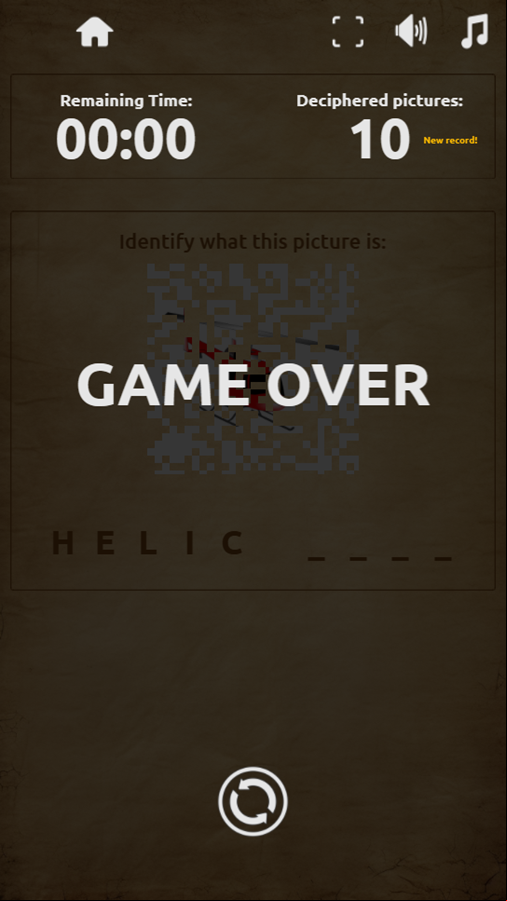 Picture Cipher Game Over Screenshot.