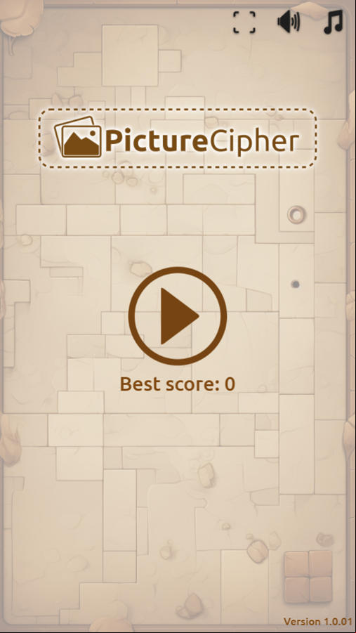 Picture Cipher Game Welcome Screen Screenshot.