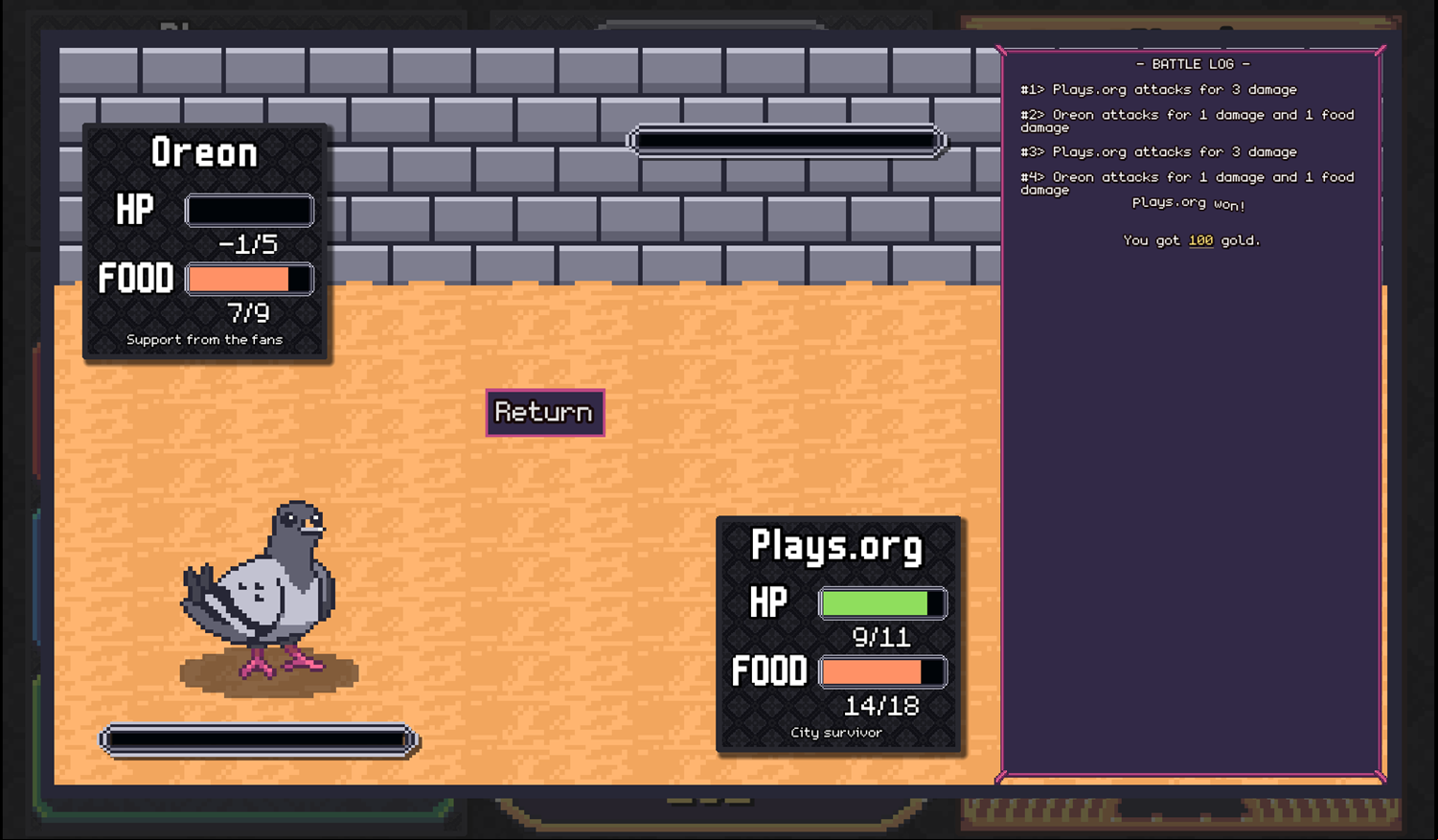 Pigeon Clash Game Fight Won Screen Screenshot.