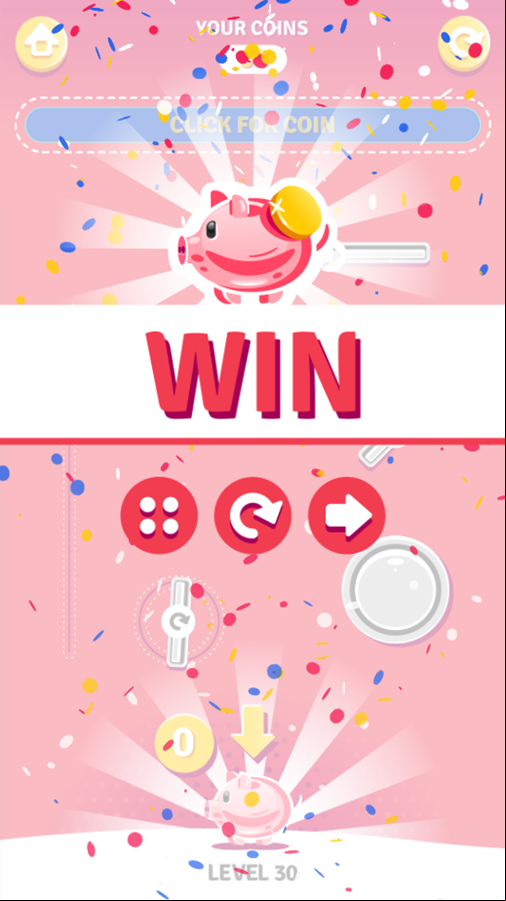 Piggy Bank Game Final Level Beat Screen Screenshot.