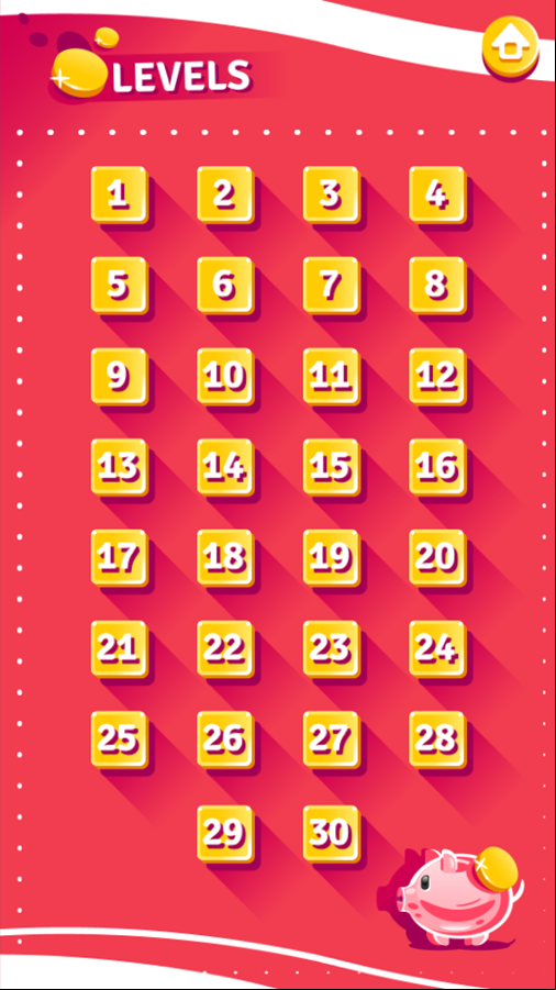 Piggy Bank Game Level Select Screen Screenshot.