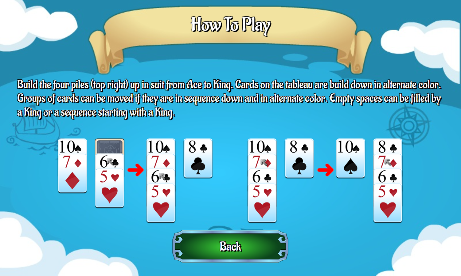 Pirate Klondike Game How To Play Screenshot.