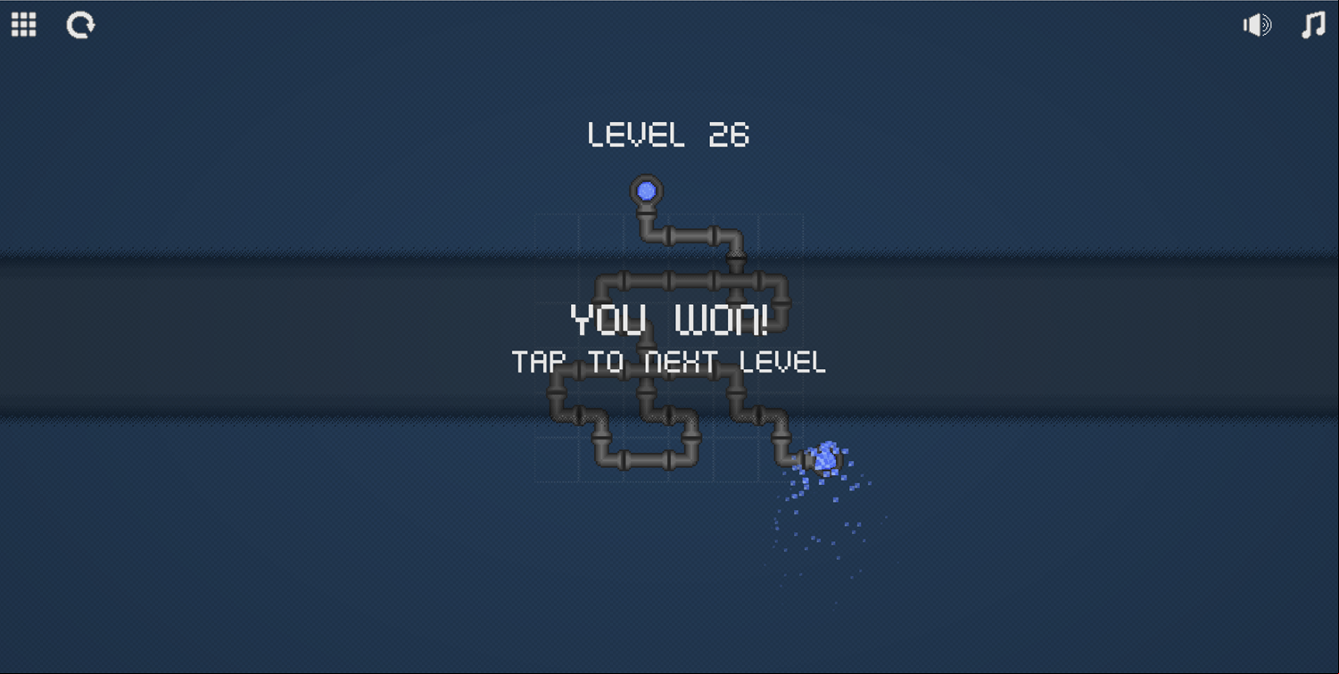 Pixel Pipes Game Level Complete Screen Screenshot.
