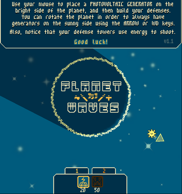 Planet Waves Game Welcome Screen Screenshot.