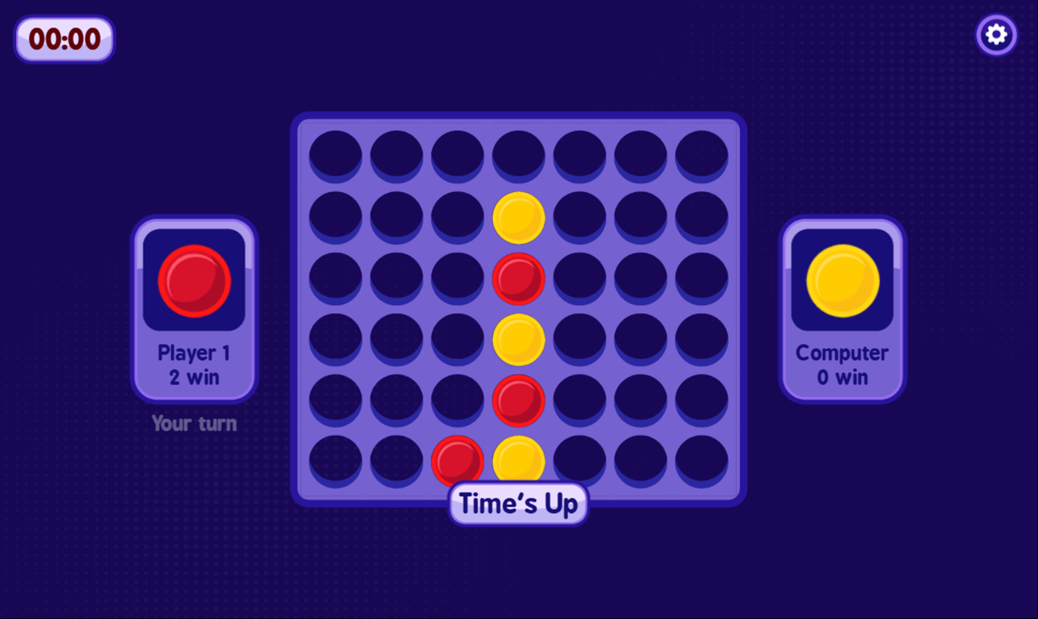 Play Connect Four Game Time's Up Screenshot.