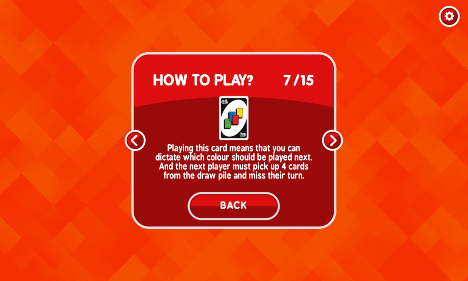 Play Four Colors Game Wild Card Instructions Screenshot.