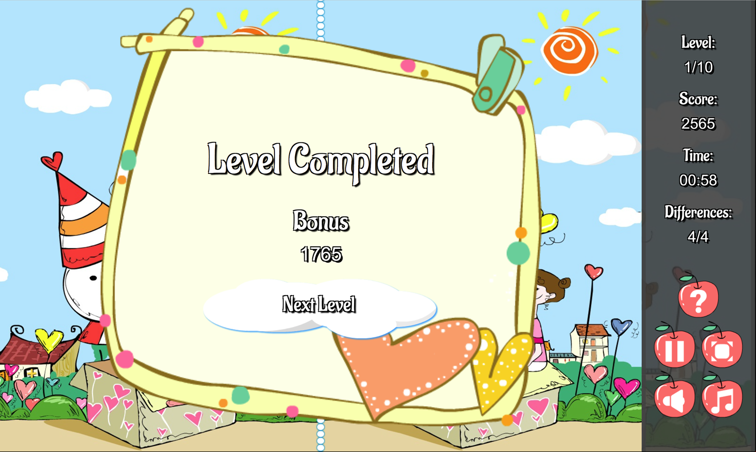 Playground Differences Game Level Completed Screen Screenshot.