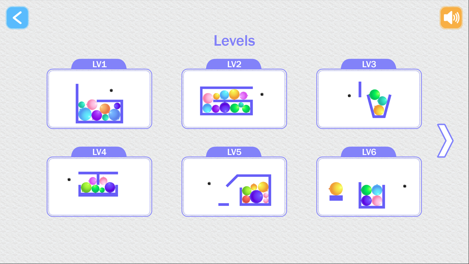 Pop the Balloons Game Level Select Screen Screenshot.