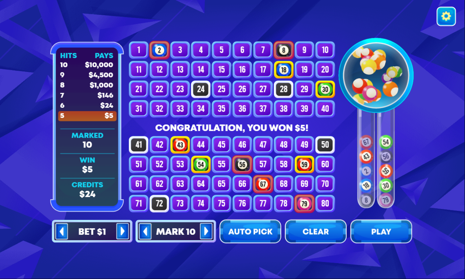 Power Keno Game Game Simulation Screenshot.