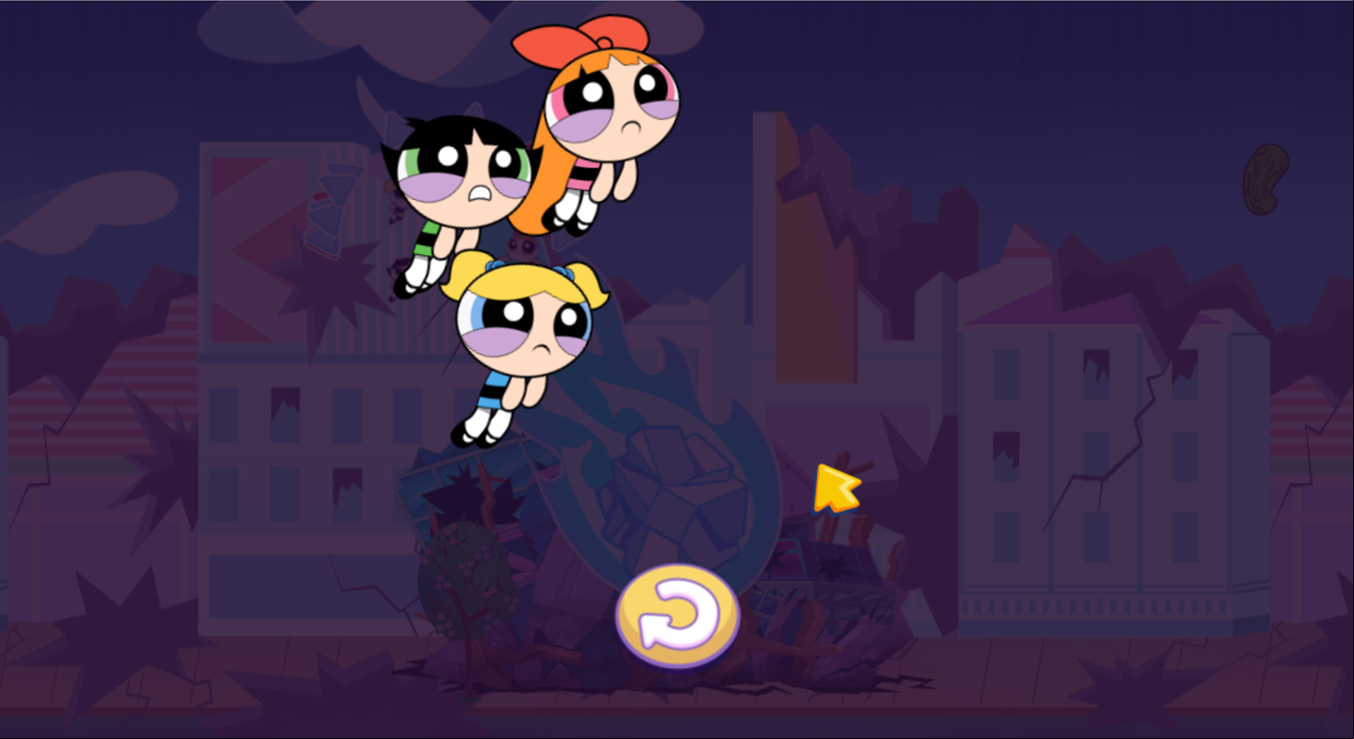 Powerpuff Girls Panic in Townsville Game Over Screenshot.