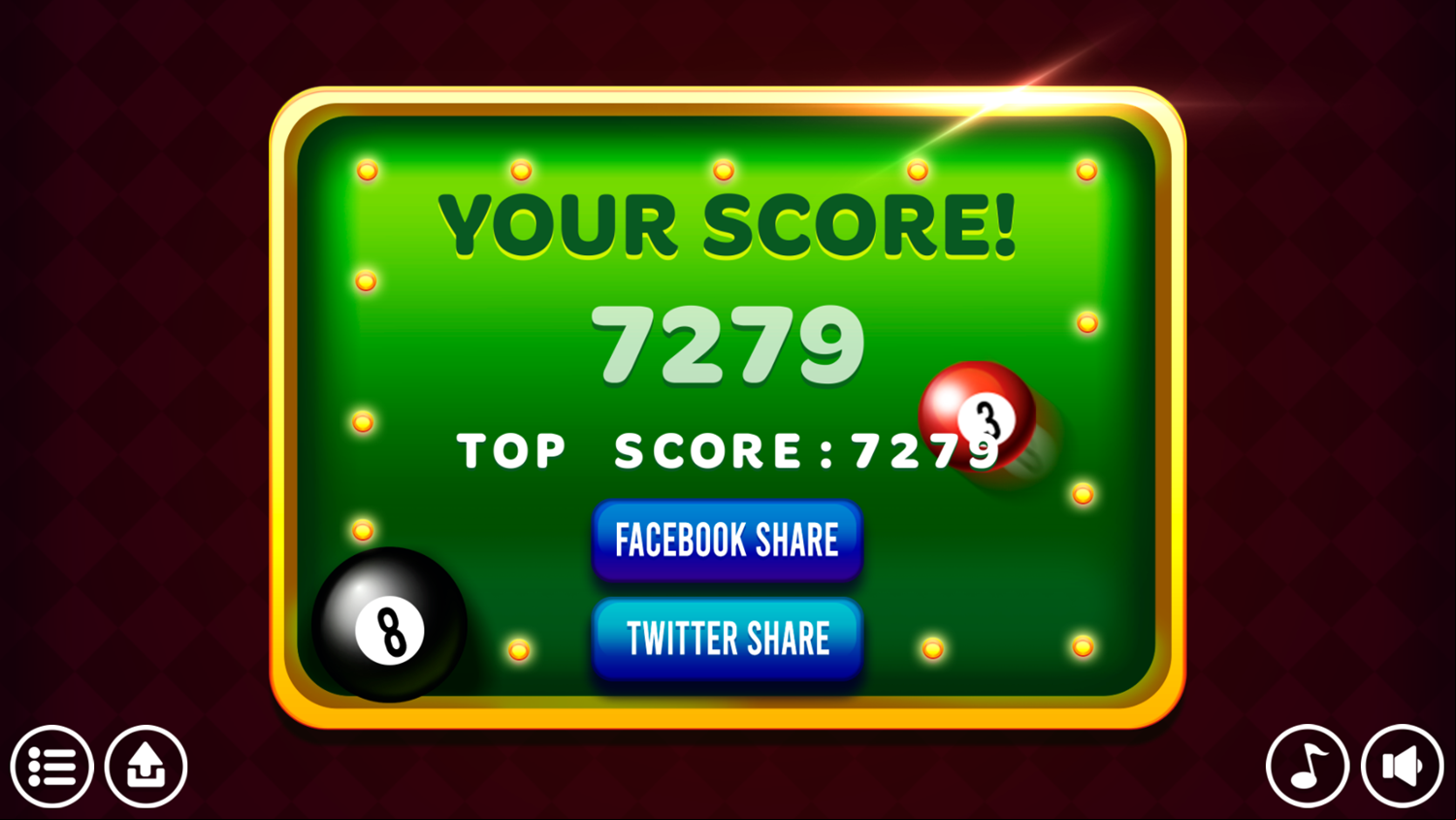 Pro Billiards Game Your Score Screenshot.