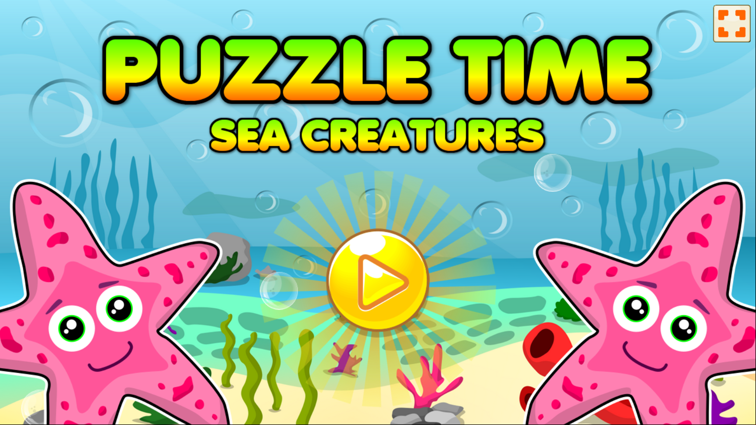 Puzzle Time Sea Creatures Game Welcome Screen Screenshot.