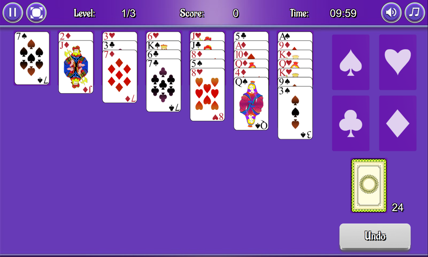 Queenie Solitaire Game Start Screenshot.