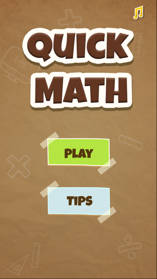 Quick Math Game Welcome Screen Screenshot.