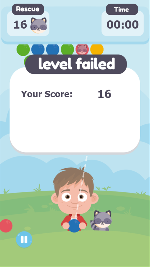 Raccoon Rescue Game Over Screenshot.