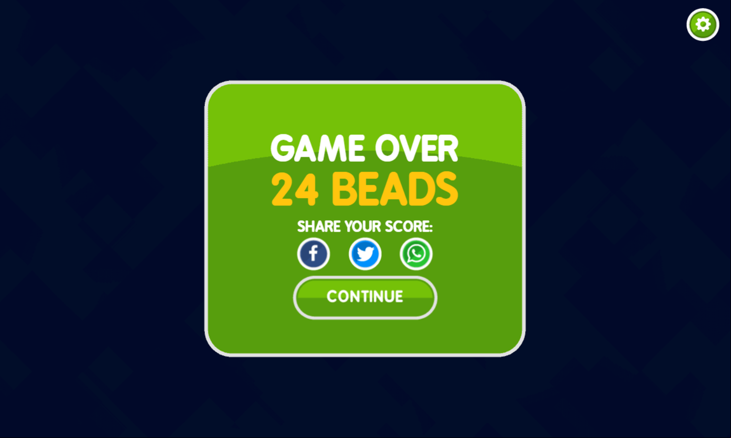 Rainbow Bead Game Over Screenshot.
