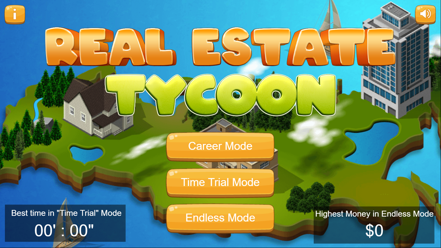 Real Estate Tycoon Game Welcome Screen Screenshot.