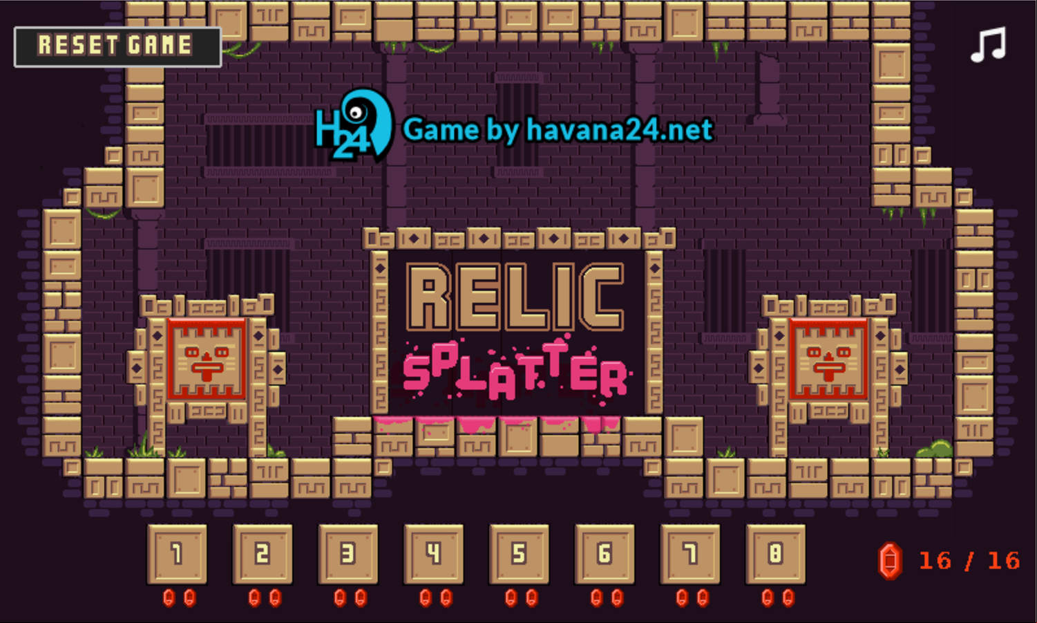 Relic Splatter Game Welcome Screen Screenshot.