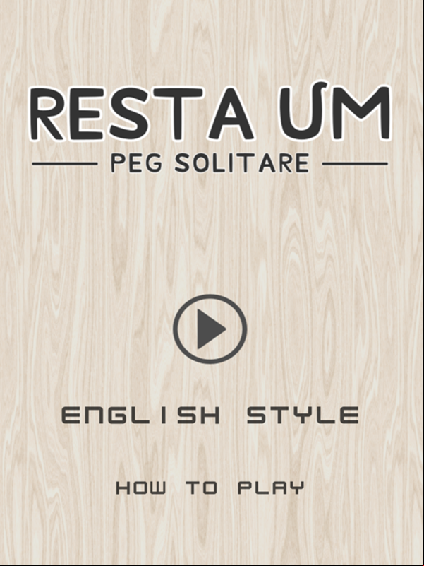 Resta Um Peg Solitaire Welcome Screen Screenshot.