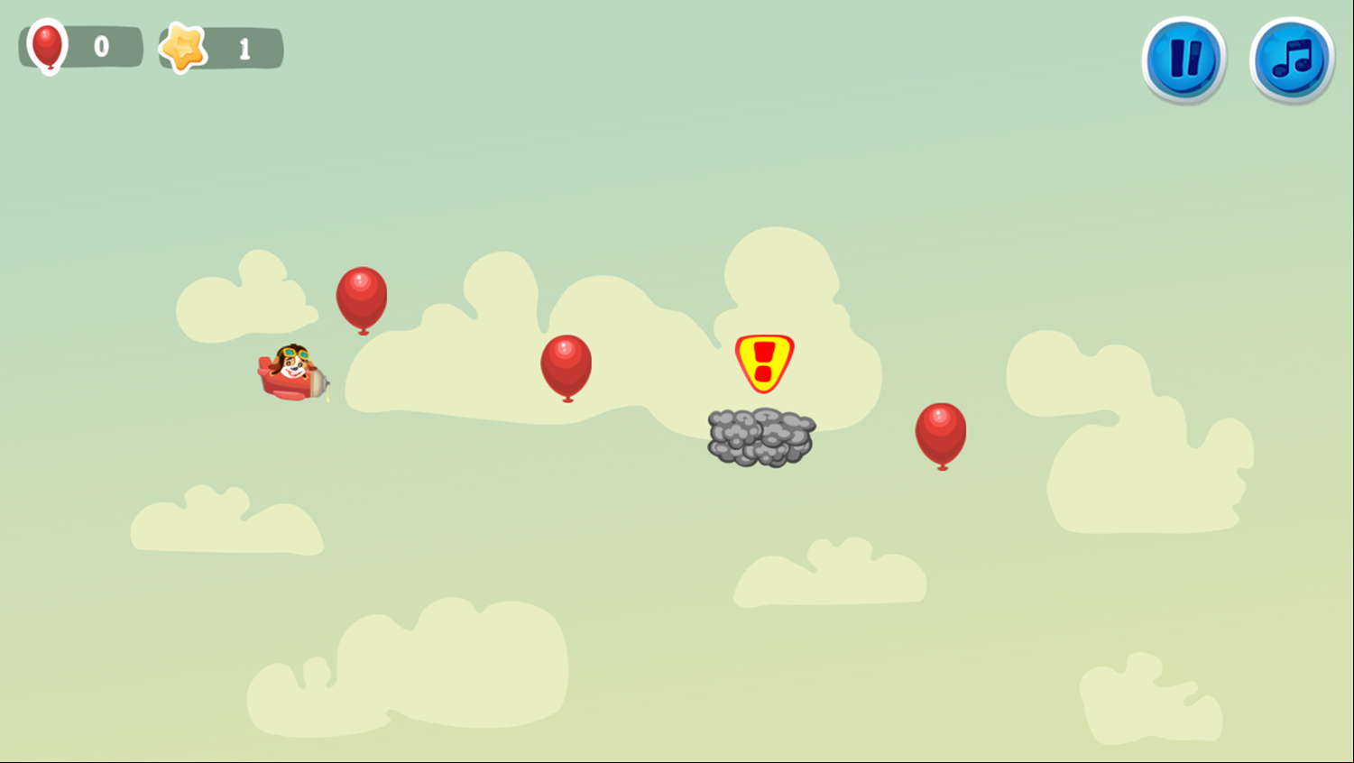 Rocky The Dog Pilot Game Avoid Gray Clouds Screenshot.