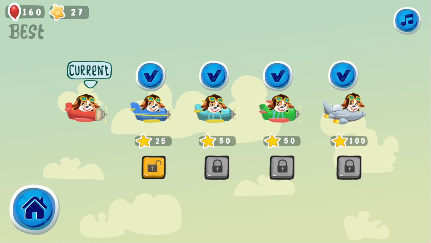 Rocky The Dog Pilot Game Unlockable Skins Plane Select Screen Screenshot.