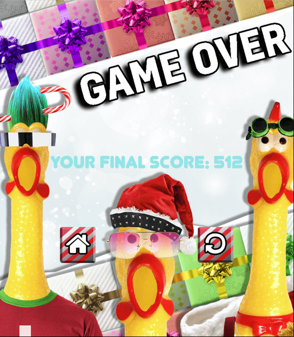 Rubber Chicken Present Puzzle Game Over Screen Screenshot.