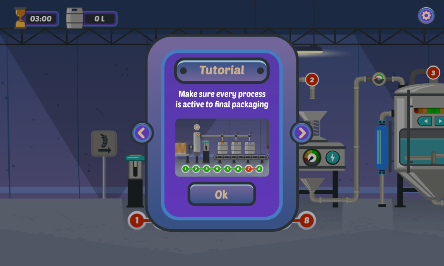 Run Brewery Game Tutorial Screen Production Line Information Screenshot.