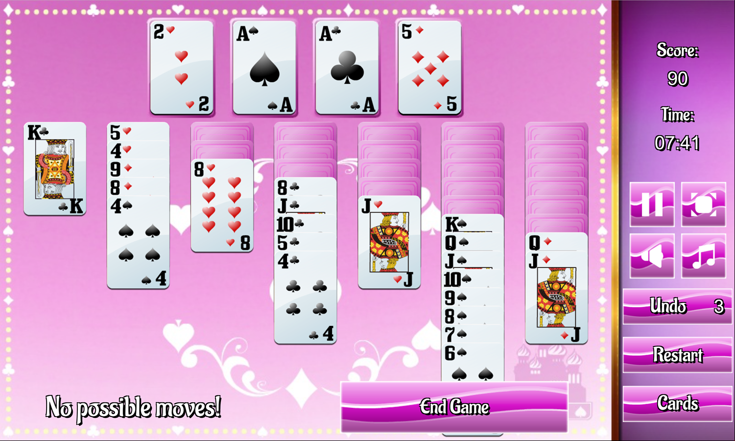 Russian Solitaire Game No Possible Moves Screen Screenshot.