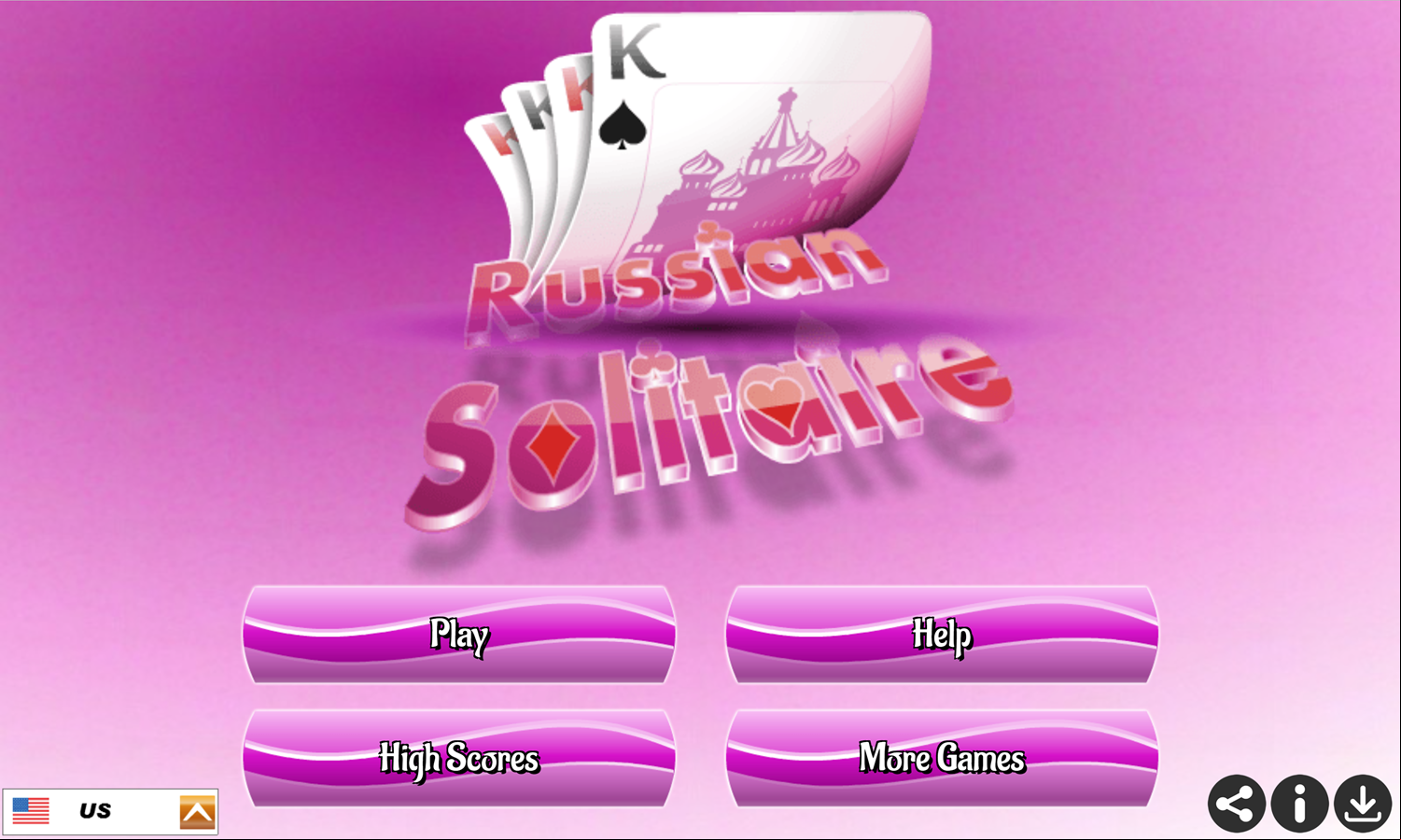 Russian Solitaire Game Welcome Screen Screenshot.