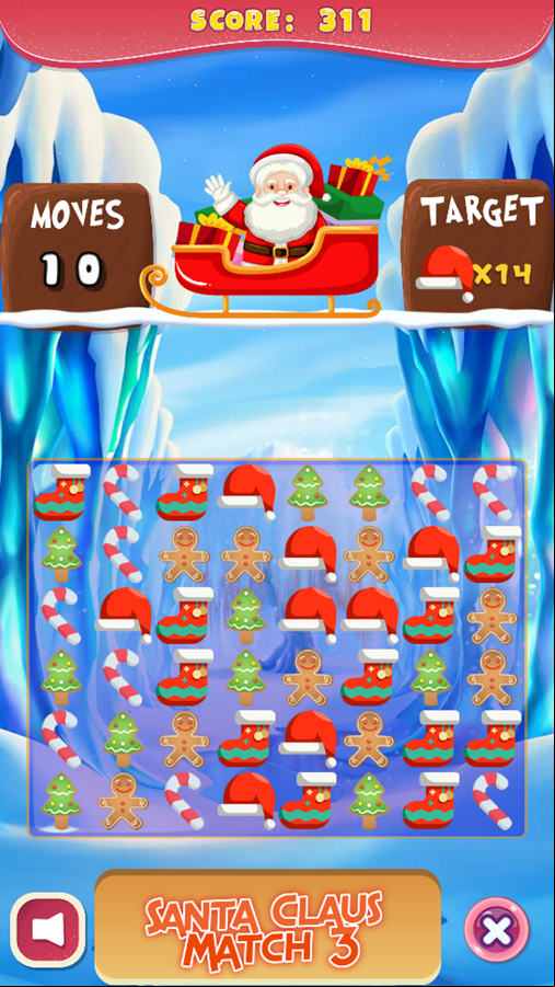 Santa Claus Match 3 Game Start Screenshot.