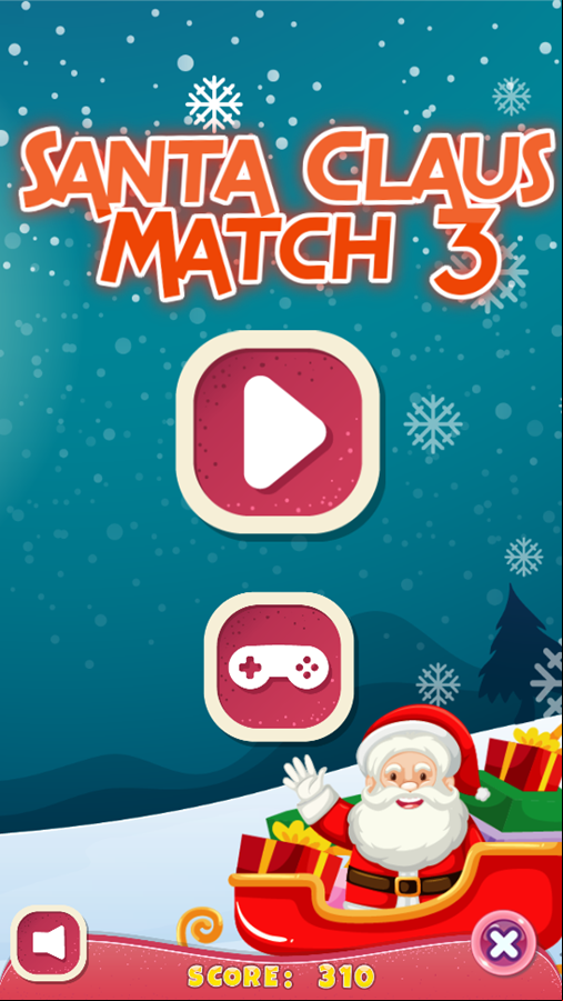 Santa Claus Match 3 Game Welcome Screen Screenshot.