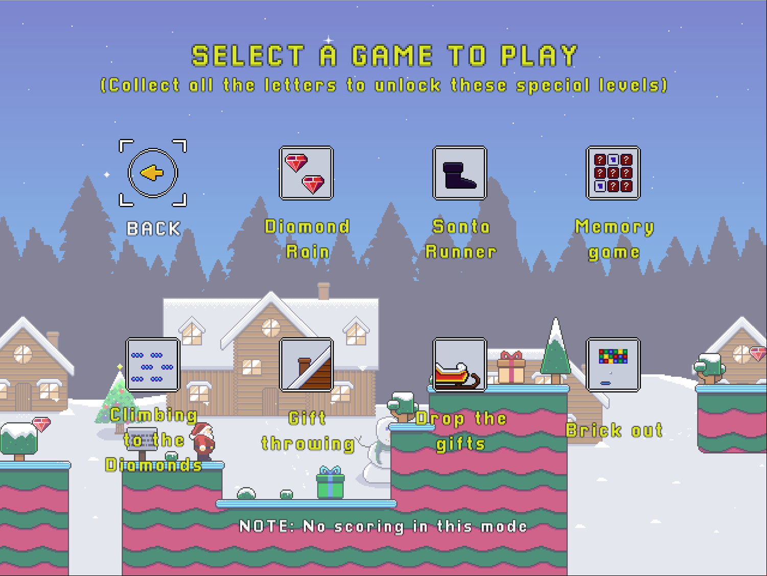 Santa Games Special Levels Menu Screen Screenshot.