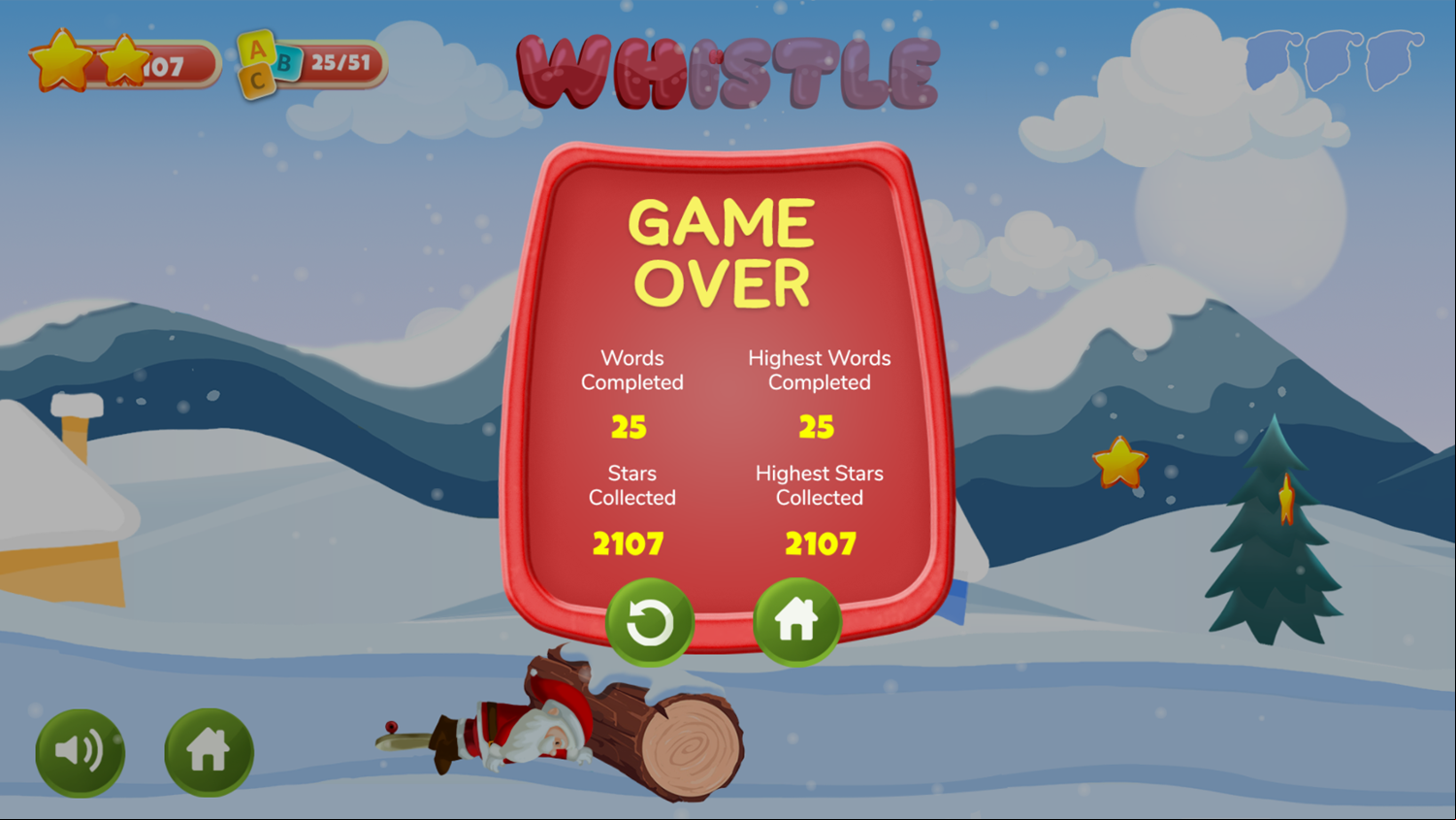 Santa The Skater Game Over Screenshot.