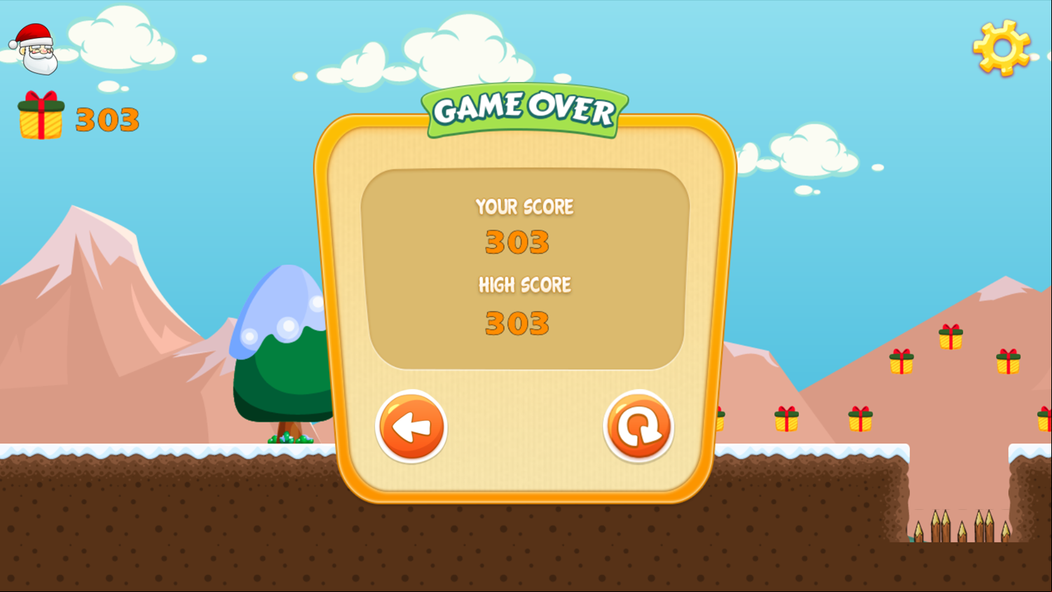 Santa's Adventure Game Over Screenshot.
