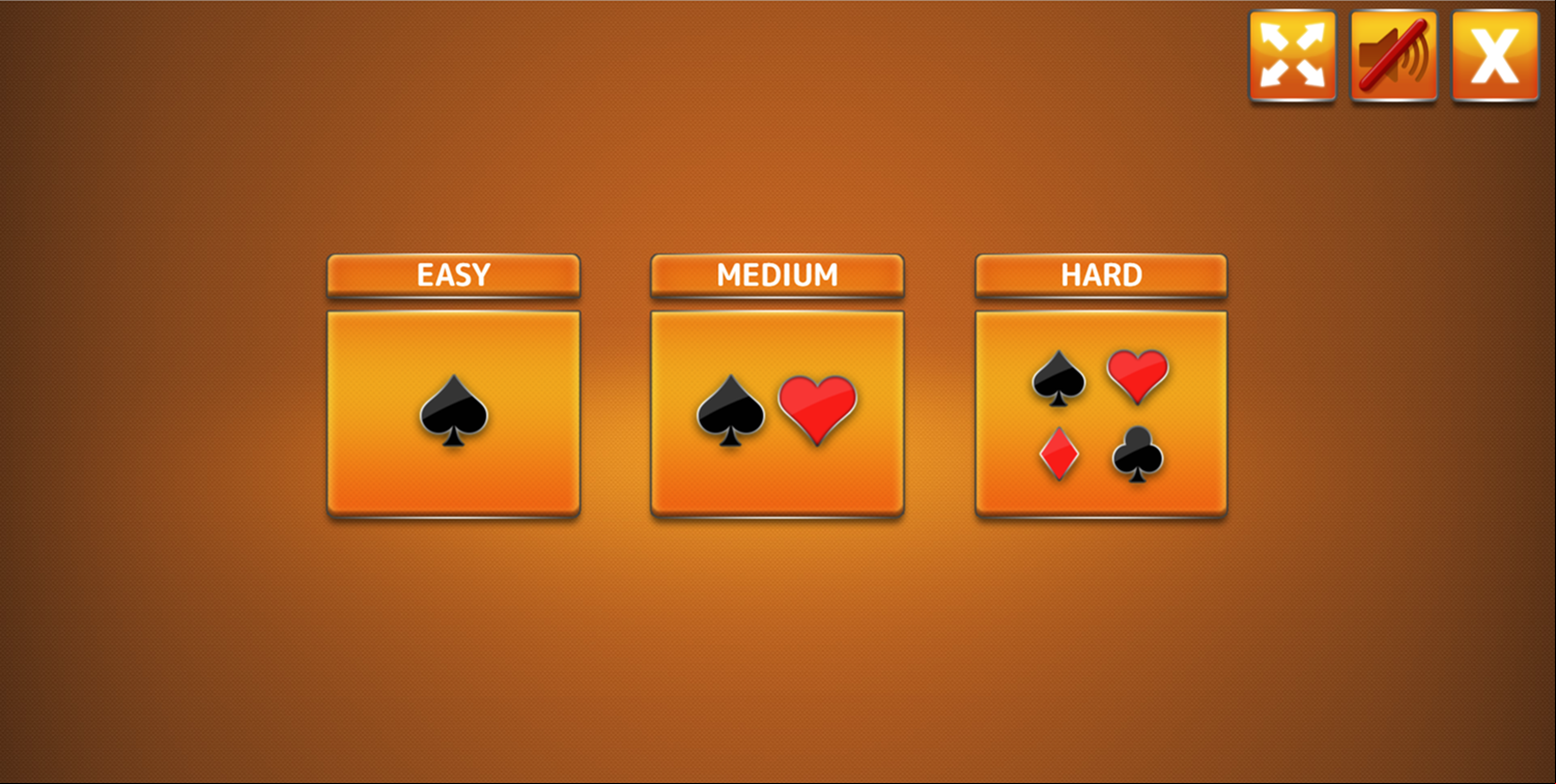 Scorpion Solitaire Game Difficulty Select Screen Screenshot.