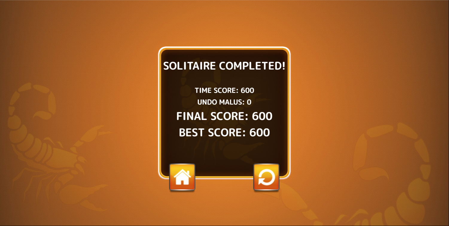 Scorpion Solitaire Game Beat Screen Screenshot.