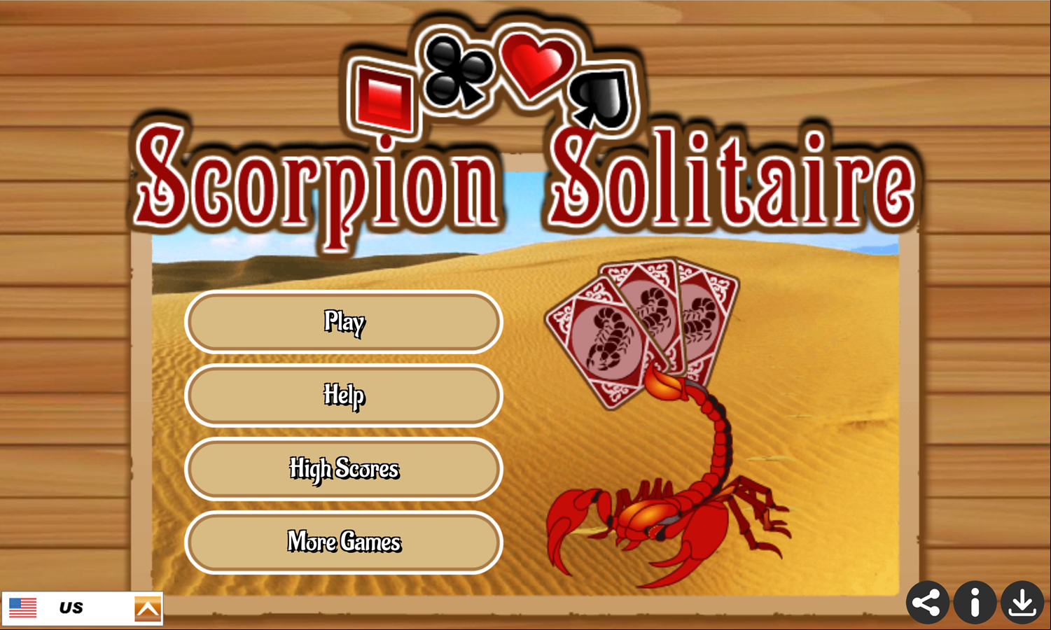 Scorpion Solitaire Game Welcome Screen Screenshot.