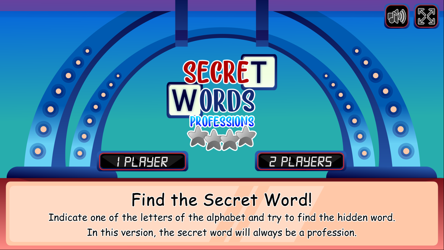 Secret Words Professions Game Welcome Screen Screenshot.