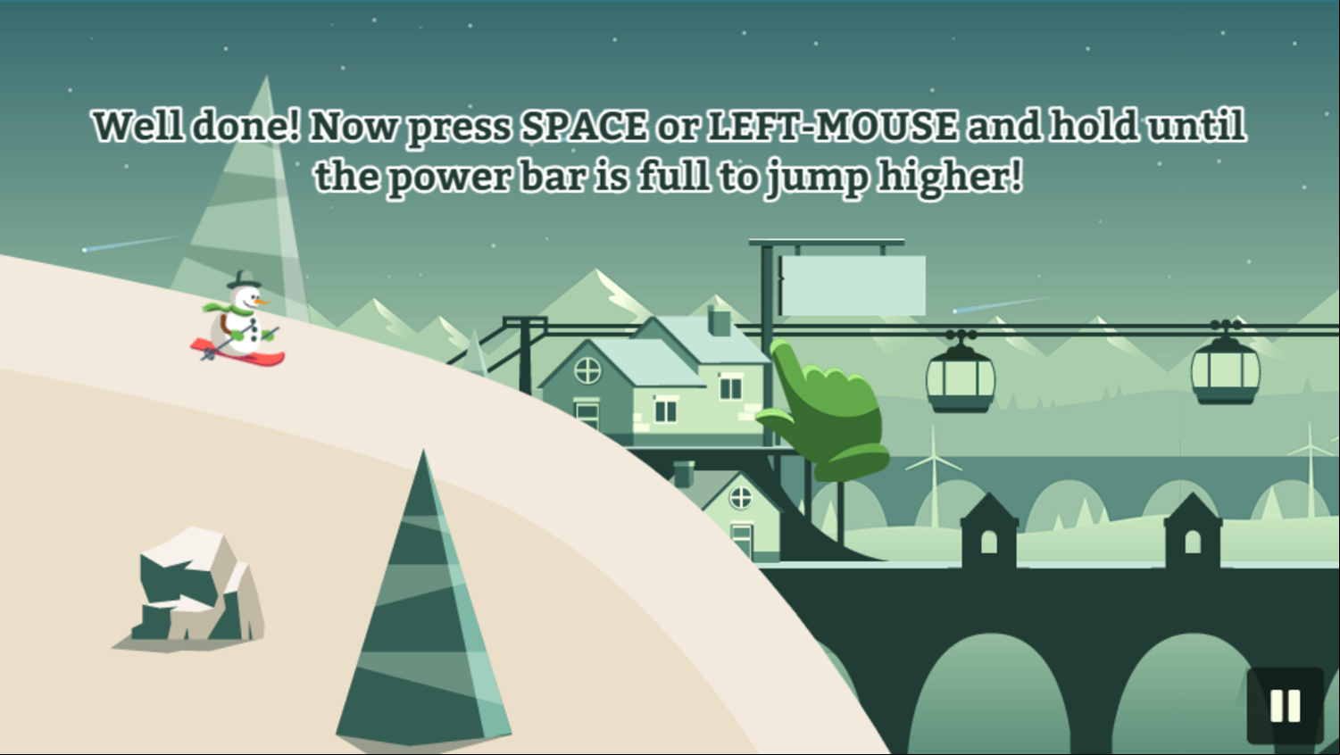 Ski Slopes Game Power Jumping Tutorial Screen Screenshot.